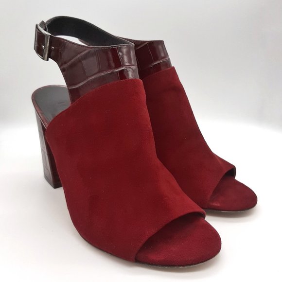 M. Gemi Stagione Burgundy Croc Embossed Suede Ankle Strap Heels SZ 37.5 - Picture 4 of 11